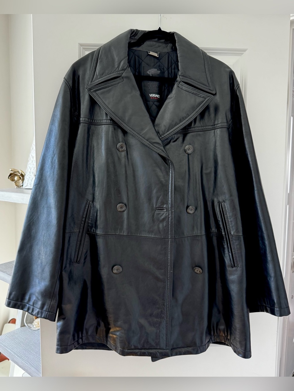 Men’s Vintage Versace Black Leather Double-Breasted Sports Coat